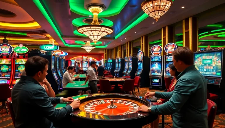 Experience the thrill of gaming as players engage with lc88 com casino tables and vibrant slot machines.